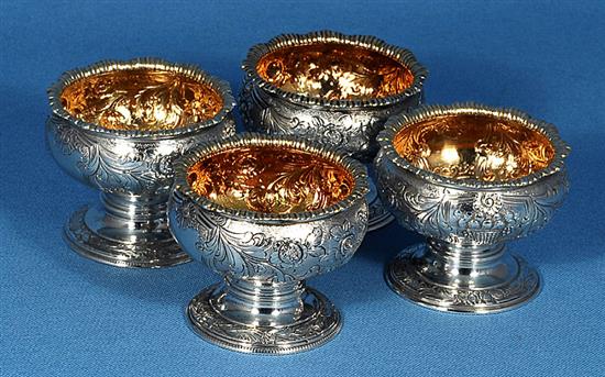 A set of four large George III silver table salts, by Robert Hennell I, Height 60mm, weight 16oz/500grms